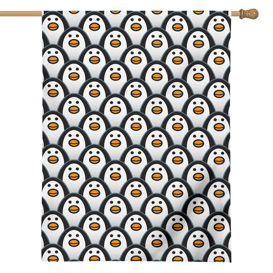 Cute Penguin Face Pattern Print House Flag
