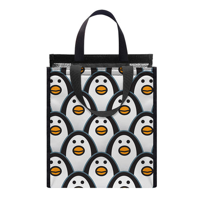 Cute Penguin Face Pattern Print Insulated Lunch Tote