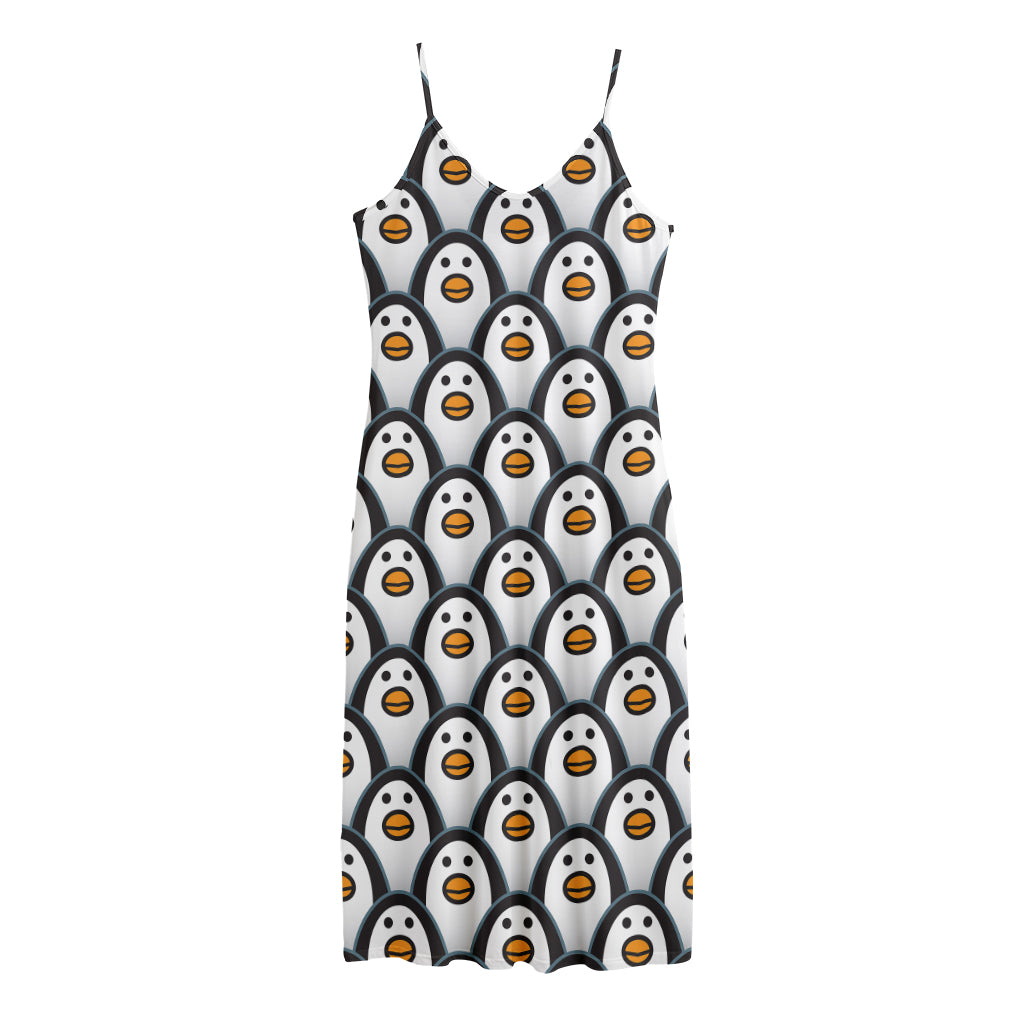 Cute Penguin Face Pattern Print Jersey Midi Cami Dress