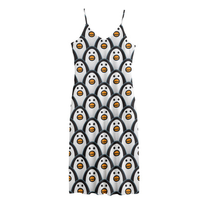 Cute Penguin Face Pattern Print Jersey Midi Cami Dress