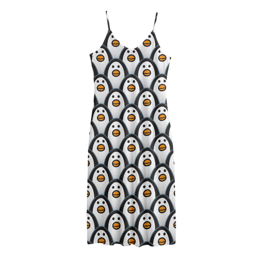 Cute Penguin Face Pattern Print Jersey Midi Cami Dress