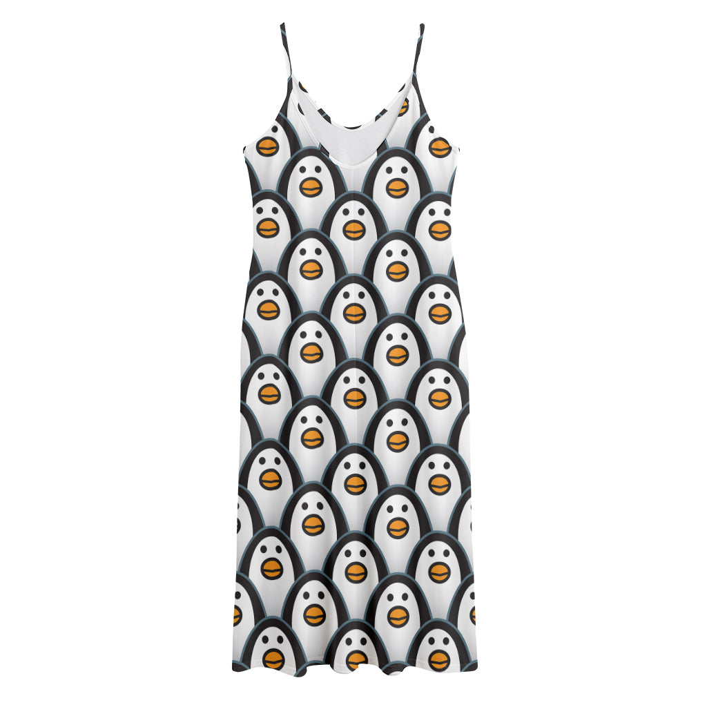 Cute Penguin Face Pattern Print Jersey Midi Cami Dress