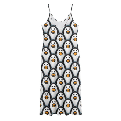 Cute Penguin Face Pattern Print Jersey Midi Cami Dress