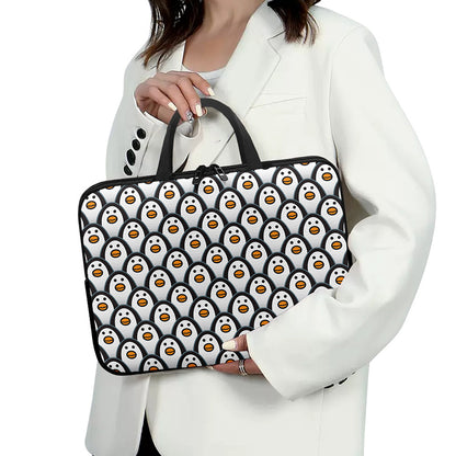 Cute Penguin Face Pattern Print Laptop Sleeve With Handle