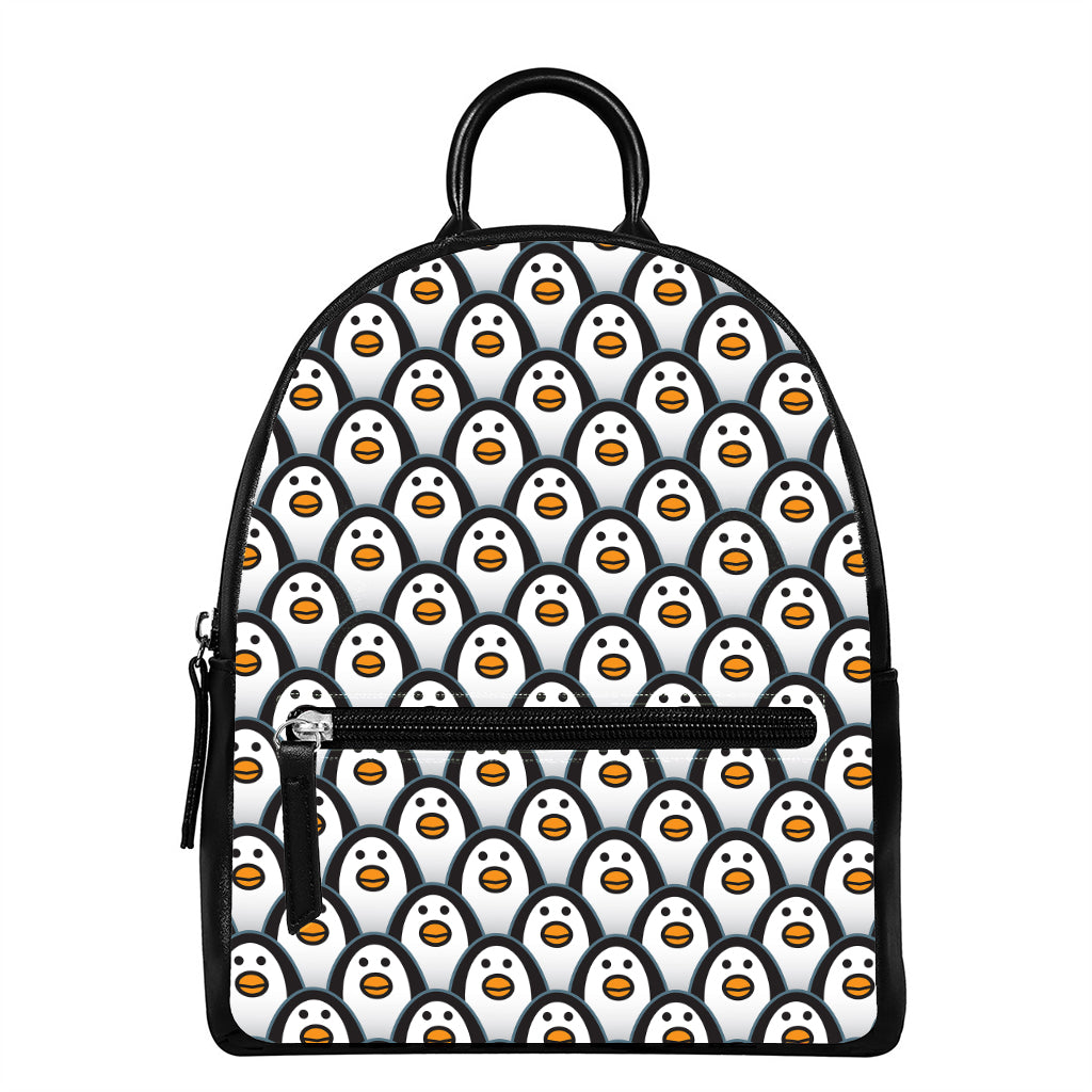 Cute Penguin Face Pattern Print Leather Backpack