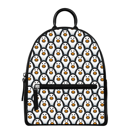 Cute Penguin Face Pattern Print Leather Backpack