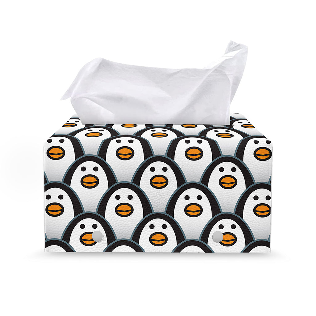 Cute Penguin Face Pattern Print Leather Tissue Box Cover