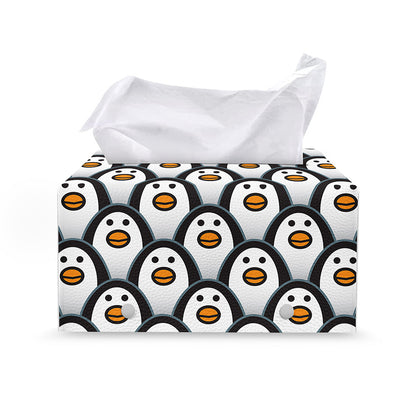 Cute Penguin Face Pattern Print Leather Tissue Box Cover