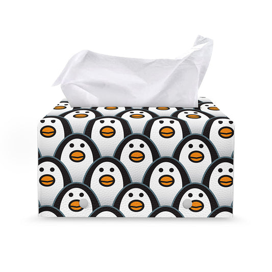 Cute Penguin Face Pattern Print Leather Tissue Box Cover