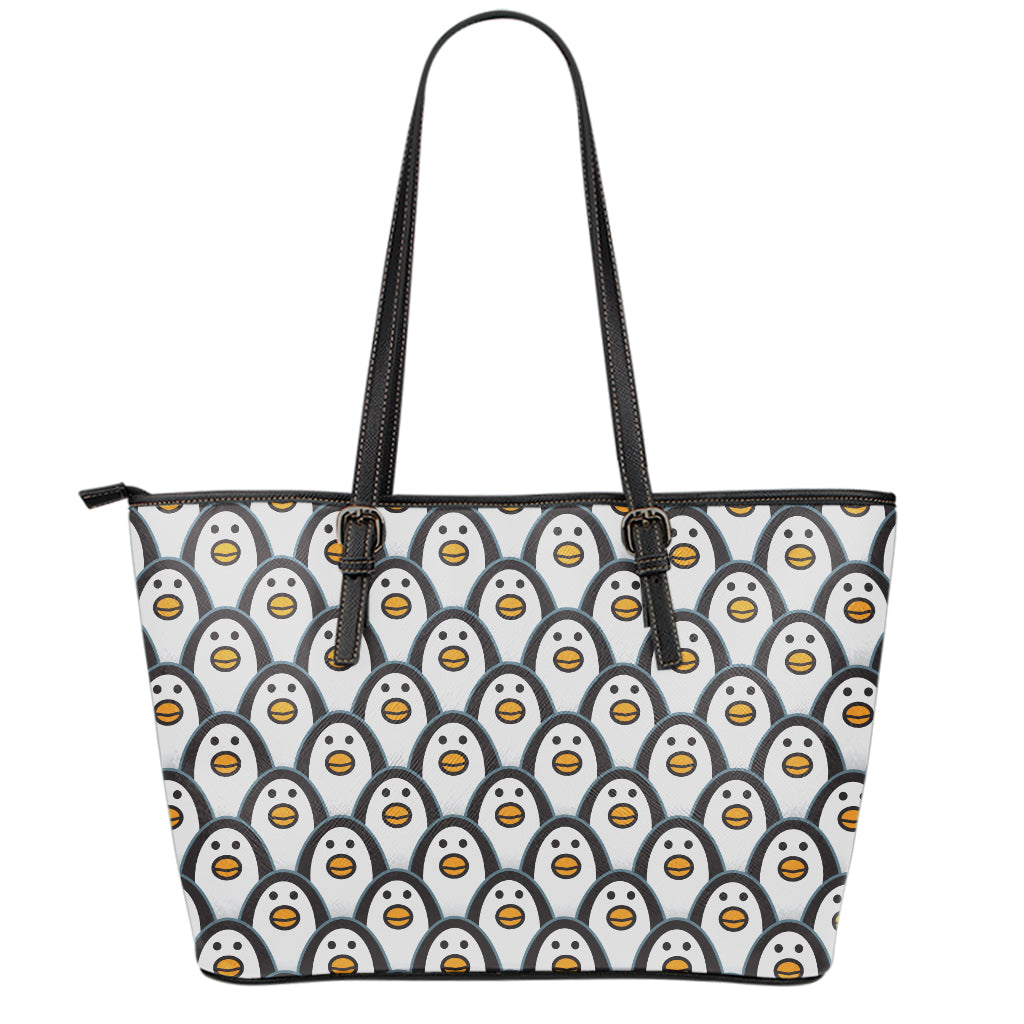 Cute Penguin Face Pattern Print Leather Tote Bag