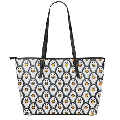 Cute Penguin Face Pattern Print Leather Tote Bag