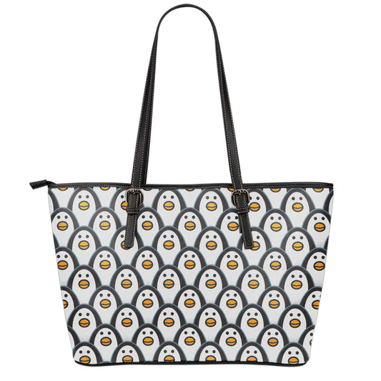 Cute Penguin Face Pattern Print Leather Tote Bag