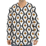 Cute Penguin Face Pattern Print Long Sleeve Baseball Jersey