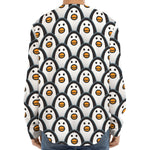Cute Penguin Face Pattern Print Long Sleeve Baseball Jersey