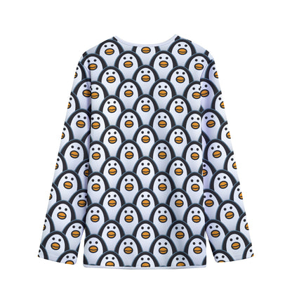 Cute Penguin Face Pattern Print Long Sleeve Short Coat