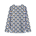 Cute Penguin Face Pattern Print Long Sleeve Short Coat