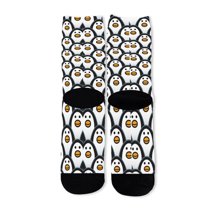 Cute Penguin Face Pattern Print Long Socks