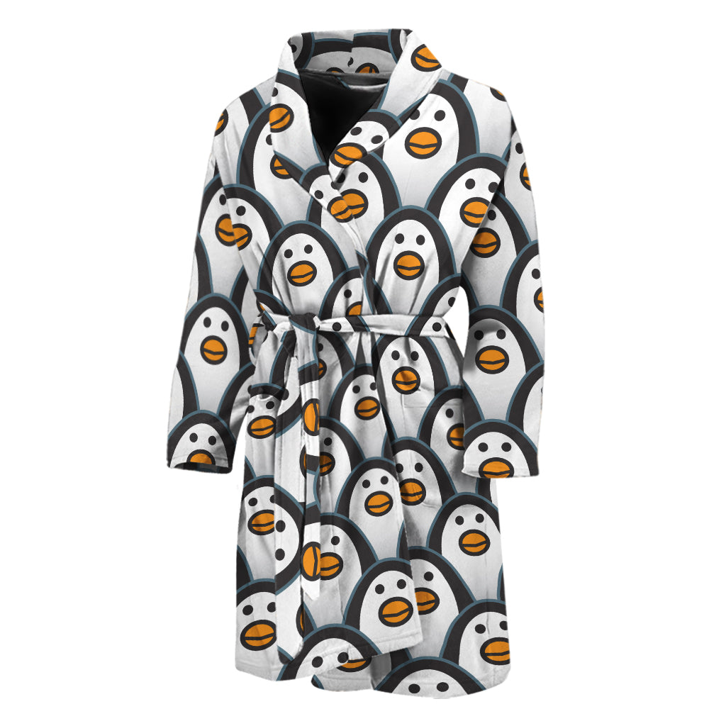 Cute Penguin Face Pattern Print Men's Bathrobe