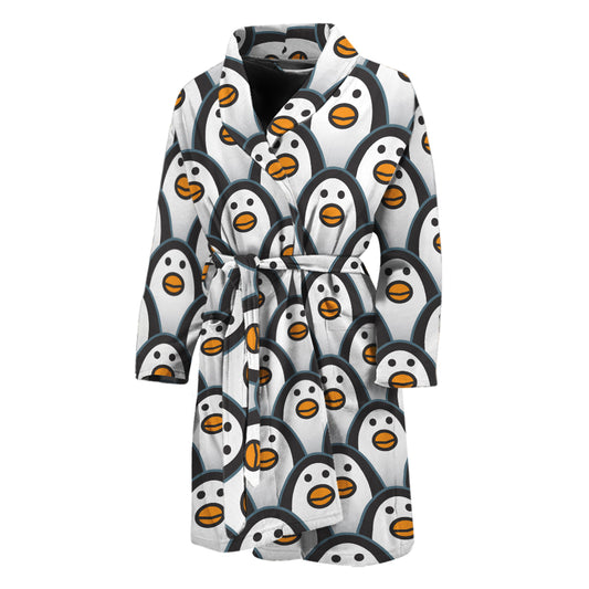 Cute Penguin Face Pattern Print Men's Bathrobe