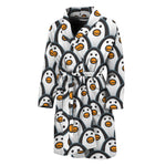 Cute Penguin Face Pattern Print Men's Bathrobe