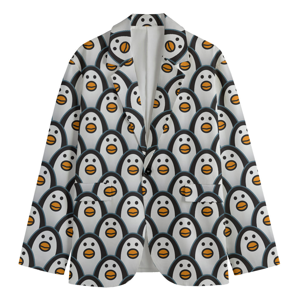 Cute Penguin Face Pattern Print Men's Cotton Blazer