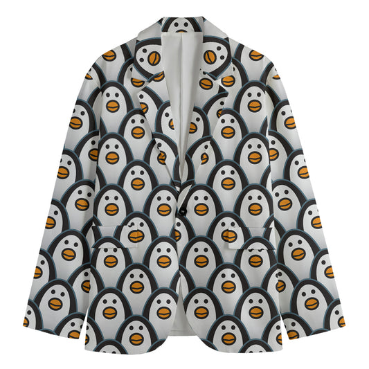 Cute Penguin Face Pattern Print Men's Cotton Blazer