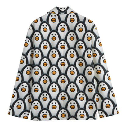 Cute Penguin Face Pattern Print Men's Cotton Blazer
