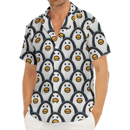 Cute Penguin Face Pattern Print Men's Deep V-Neck Shirt