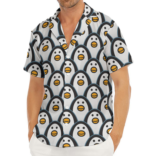 Cute Penguin Face Pattern Print Men's Deep V-Neck Shirt