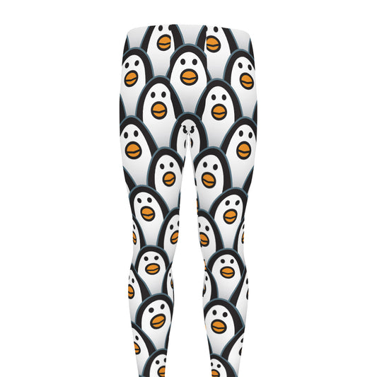 Cute Penguin Face Pattern Print Men's leggings