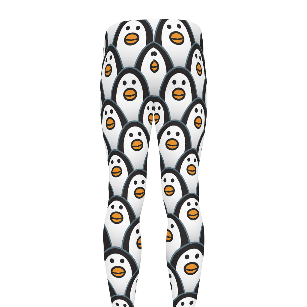 Cute Penguin Face Pattern Print Men's leggings