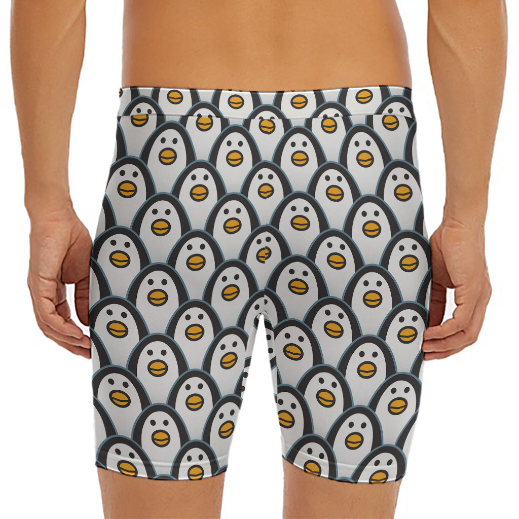 Cute Penguin Face Pattern Print Men's Long Boxer Briefs