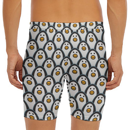 Cute Penguin Face Pattern Print Men's Long Boxer Briefs