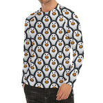 Cute Penguin Face Pattern Print Men's Long Sleeve Rash Guard