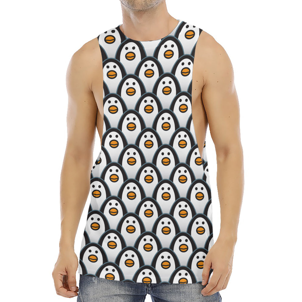 Cute Penguin Face Pattern Print Men's Muscle Tank Top