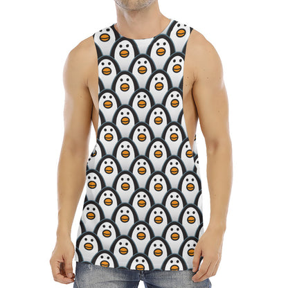 Cute Penguin Face Pattern Print Men's Muscle Tank Top