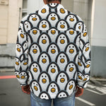 Cute Penguin Face Pattern Print Men's Shirt Jacket