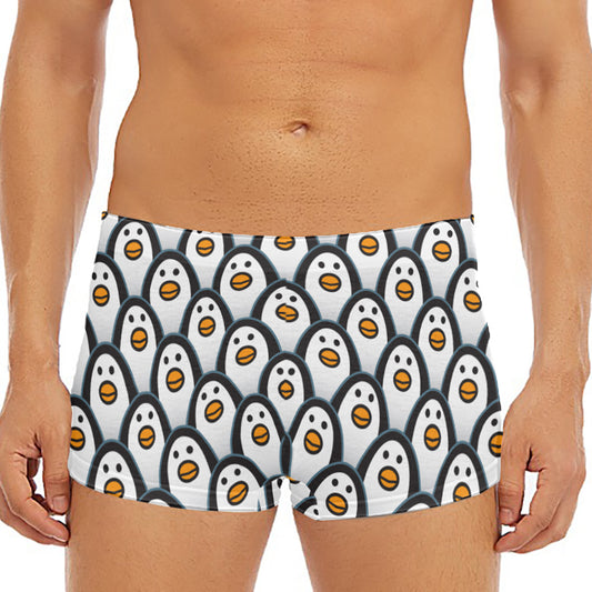 Cute Penguin Face Pattern Print Men's Short Boxer Briefs