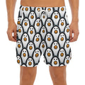 Cute Penguin Face Pattern Print Men's Split Running Shorts