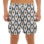 Cute Penguin Face Pattern Print Men's Split Running Shorts