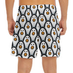 Cute Penguin Face Pattern Print Men's Split Running Shorts
