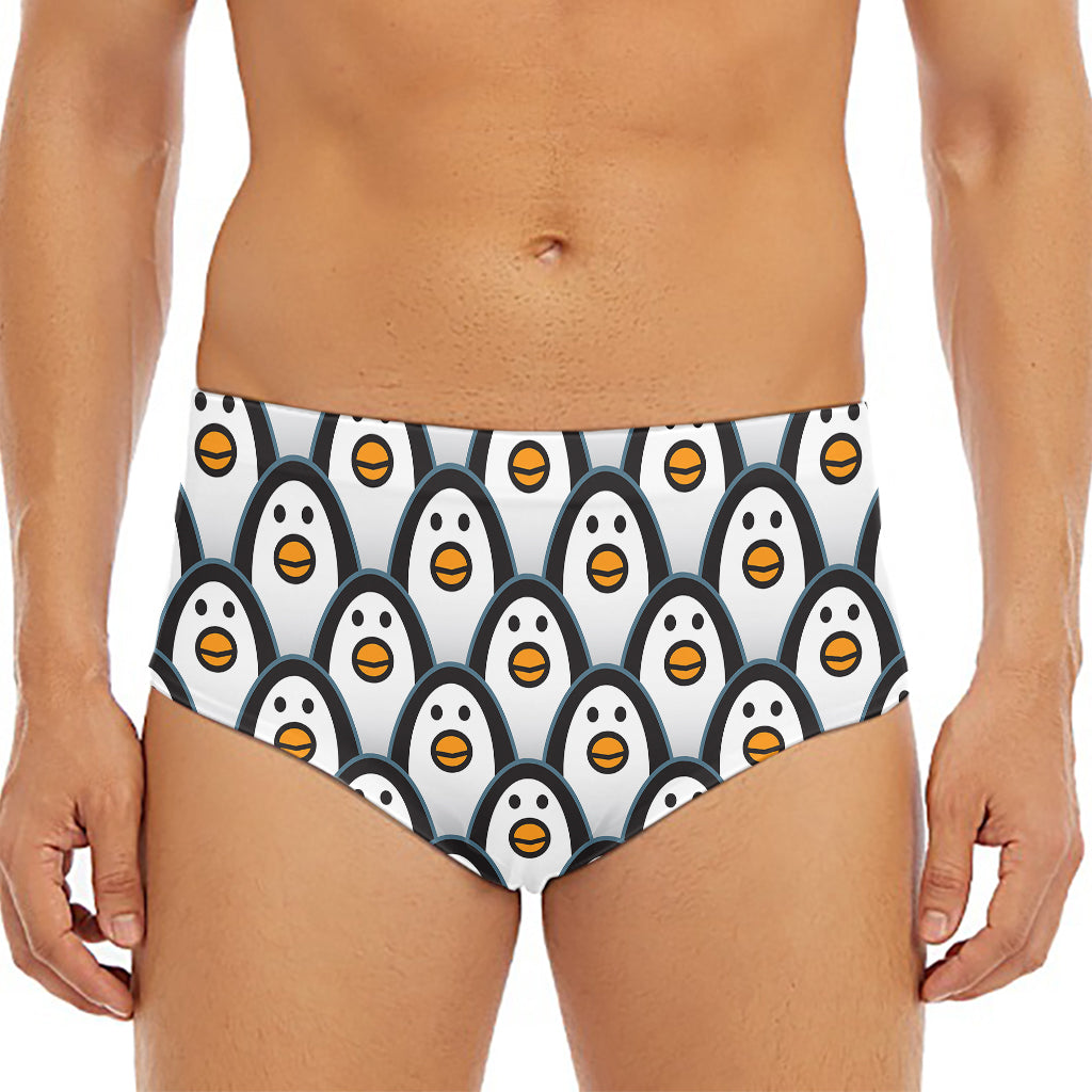 Cute Penguin Face Pattern Print Men's Triangle Swim Briefs