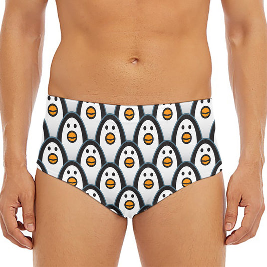 Cute Penguin Face Pattern Print Men's Triangle Swim Briefs