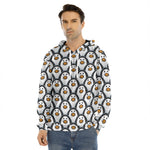 Cute Penguin Face Pattern Print Men's Velvet Pullover Hoodie