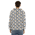 Cute Penguin Face Pattern Print Men's Velvet Pullover Hoodie