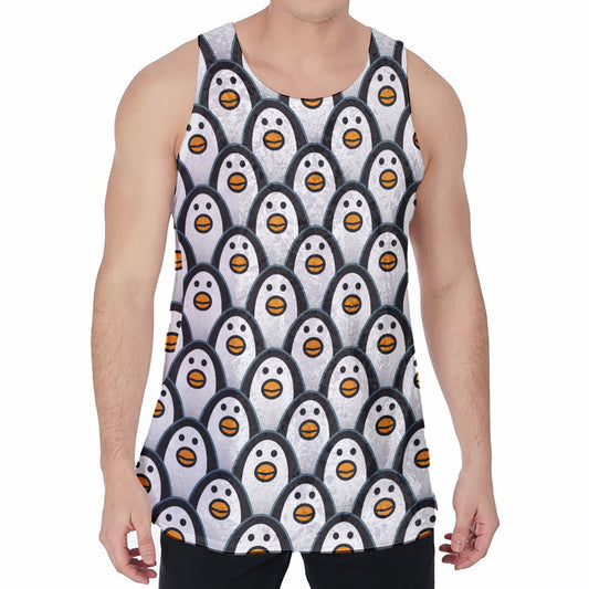 Cute Penguin Face Pattern Print Men's Velvet Tank Top