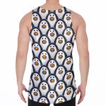 Cute Penguin Face Pattern Print Men's Velvet Tank Top