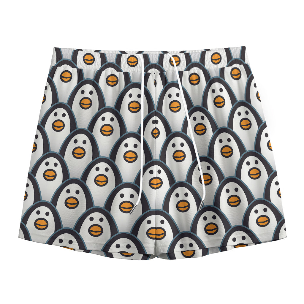Cute Penguin Face Pattern Print Mesh Shorts