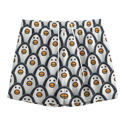 Cute Penguin Face Pattern Print Mesh Shorts