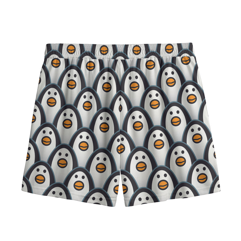 Cute Penguin Face Pattern Print Mesh Shorts